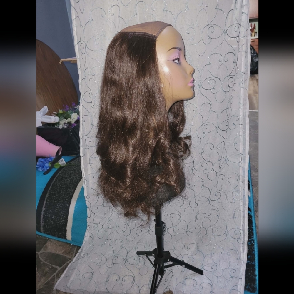 Tiffani Everyday Hat Wig By LU'S Wigs. Medium Brown Color. Human Hair Wig! - Picture 8 of 15